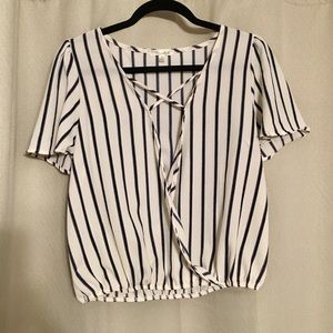 Striped black and white silky blouse